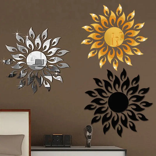 3D Sun Flower Mirror Wall Sticker DIY Sunshine TV Background Acrylic Mirror Stickers For Living Room Home Art Decal Decor