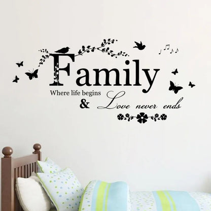 Family Love Never Ends Quote Vinyl Wall Decal Wall Lettering Art Words Wall Sticker Home Decor Wedding Decoration Living Room