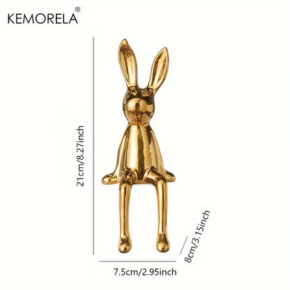 Ceramic Long-Eared Sitting Rabbit Statue for Luxury Home Decor