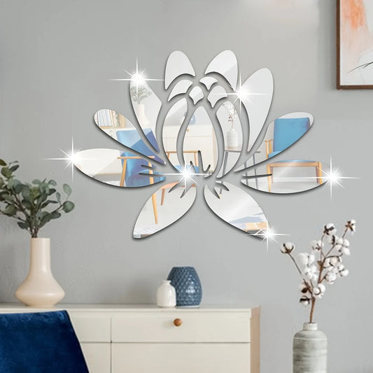 Lotus Acrylic Mirror Wall Sticker Home Living Room Bedroom Office Hallway Wall Decorations Mirror Reflective Wall Sticker