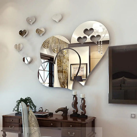 Cute 3D Mirror-Surface Wall Sticker Heart Shape DIY Art Mural Home Decoration Wall Ornament Waterproof Heart-shaped Wall Sticker