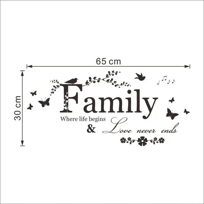 Family Love Never Ends Quote Vinyl Wall Decal Wall Lettering Art Words Wall Sticker Home Decor Wedding Decoration Living Room