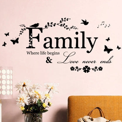 Family Love Never Ends Quote Vinyl Wall Decal Wall Lettering Art Words Wall Sticker Home Decor Wedding Decoration Living Room