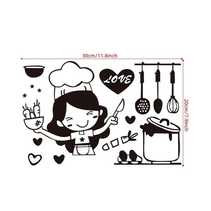 Happy Girl Chef Loves Cooking Wall Sticker Restaurant Bar Kitchen Dining Room Fridge Light Switch Decal DIY Art Home Decor