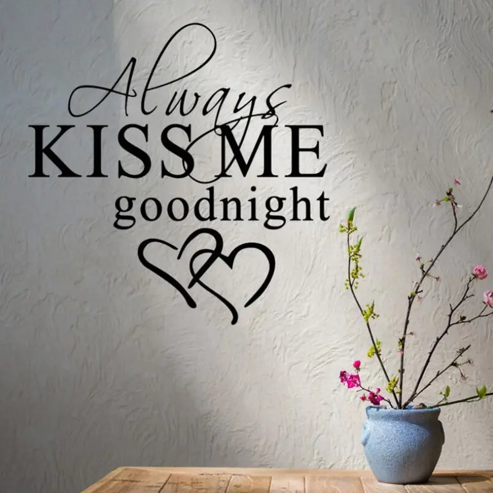 Modern Wall Sticker Always Kiss Me Goodnight Art Decor Wall Stickers Bedroom Removable Decals DIY Bedroom Quotes Decals