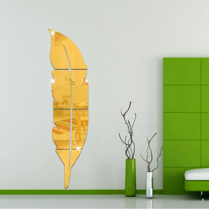 Large Feather Plume 3D Mirror Wall Sticker for Living Room Art Home Decor Vinyl Decal DIY Acrylic Sticker Mural Wallpaper